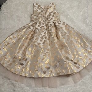 Catherine Malandrino Girls Cream White Gold Print Tulle Easter Dress Sz 10